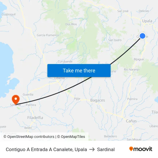 Contiguo A Entrada A Canalete, Upala to Sardinal map