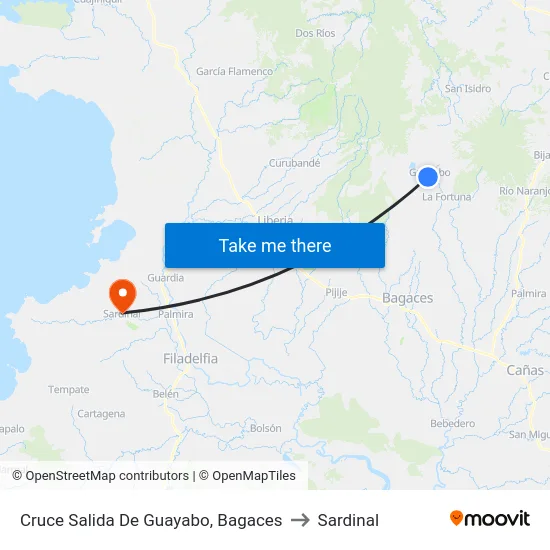 Cruce Salida De Guayabo, Bagaces to Sardinal map