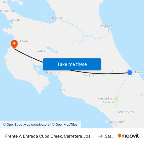 Frente A Entrada Cuba Creek, Carretera José Joaquín Trejos Matina to Sardinal map