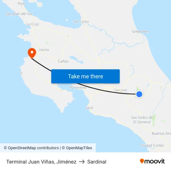 Terminal Juan Viñas, Jiménez to Sardinal map