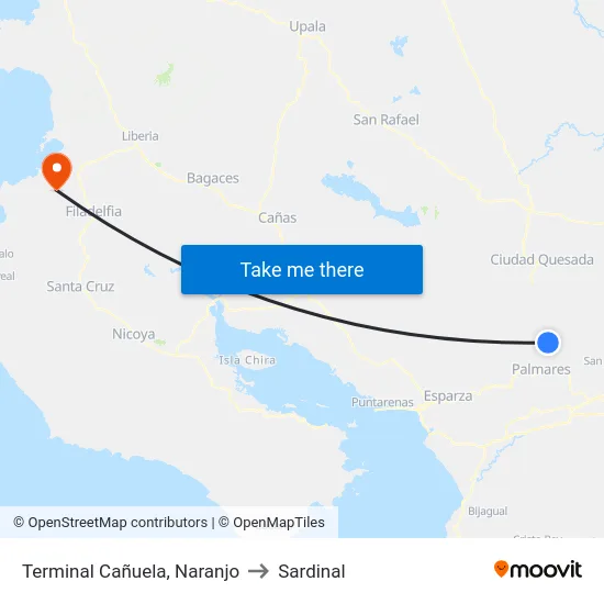 Terminal Cañuela, Naranjo to Sardinal map