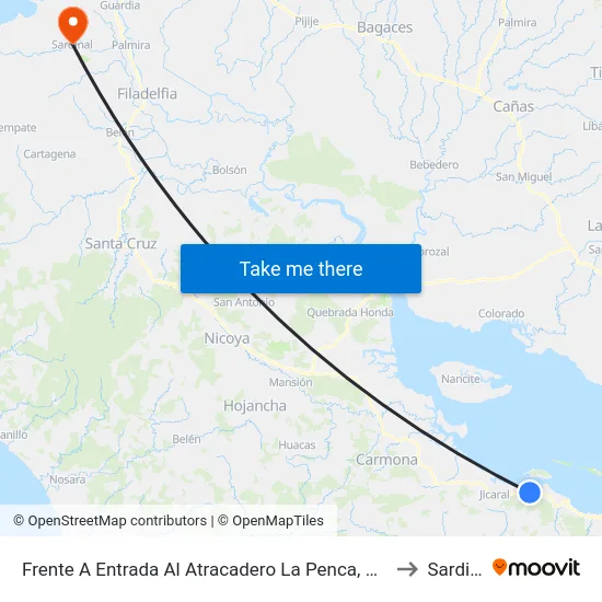Frente A Entrada Al Atracadero La Penca, Puntarenas to Sardinal map