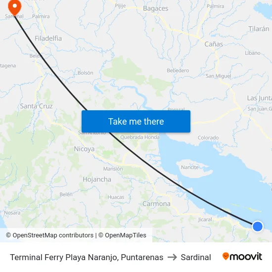 Terminal Ferry Playa Naranjo, Puntarenas to Sardinal map