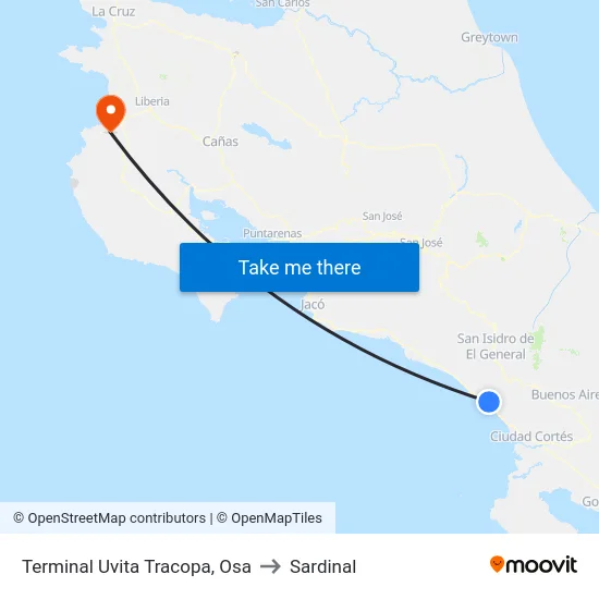 Terminal Uvita Tracopa, Osa to Sardinal map