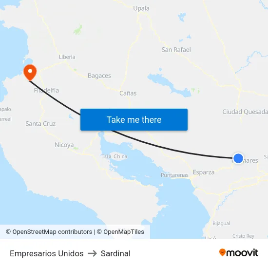 Empresarios Unidos to Sardinal map