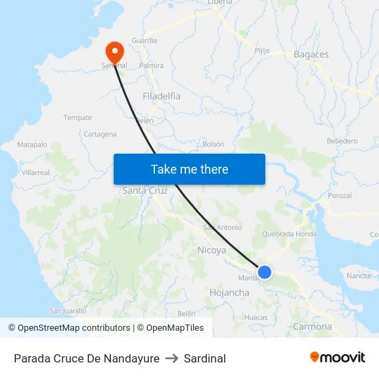 Parada Cruce De Nandayure to Sardinal map