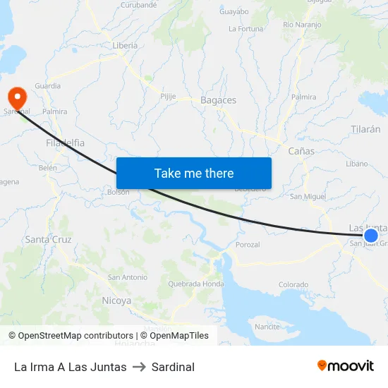 La Irma A Las Juntas to Sardinal map