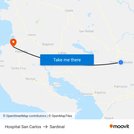Hospital San Carlos to Sardinal map