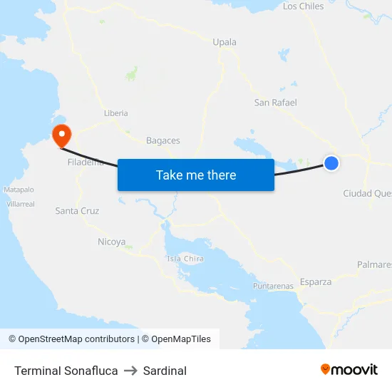 Terminal Sonafluca to Sardinal map