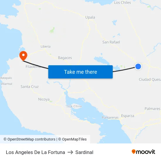 Los Angeles De La Fortuna to Sardinal map