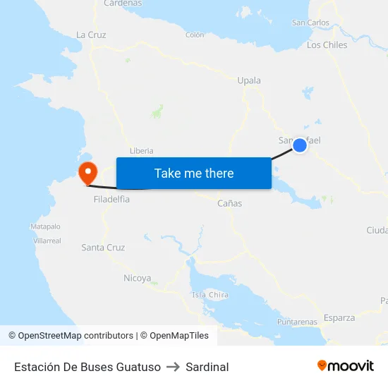 Estación De Buses Guatuso to Sardinal map