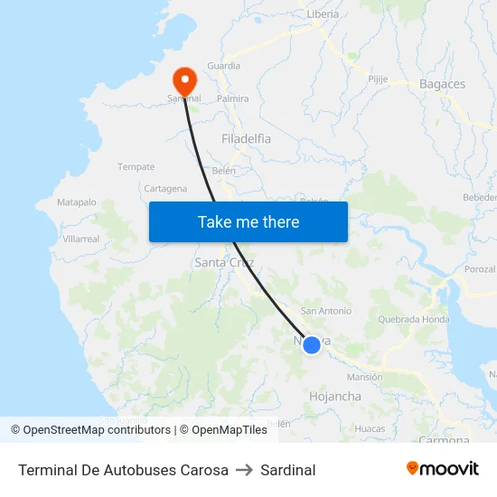 Terminal De Autobuses Carosa to Sardinal map