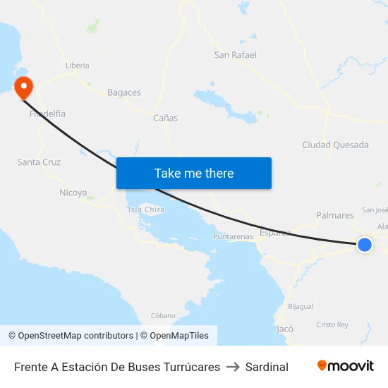 Frente A Estación De Buses Turrúcares to Sardinal map