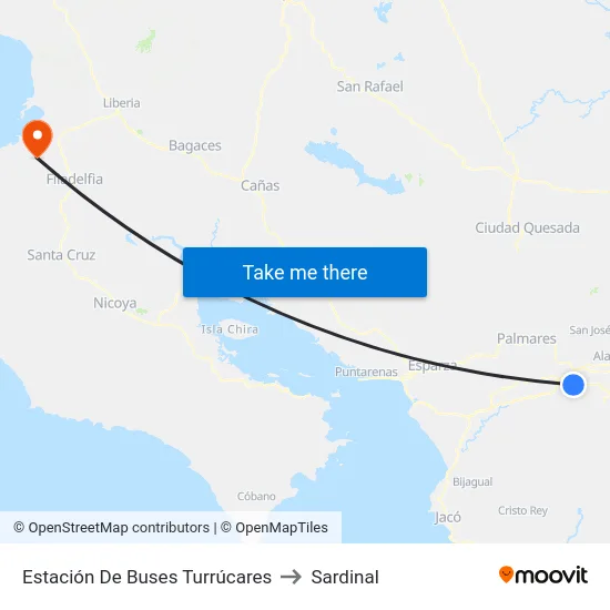 Estación De Buses Turrúcares to Sardinal map