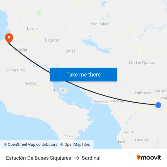 Estación De Buses Siquiares to Sardinal map