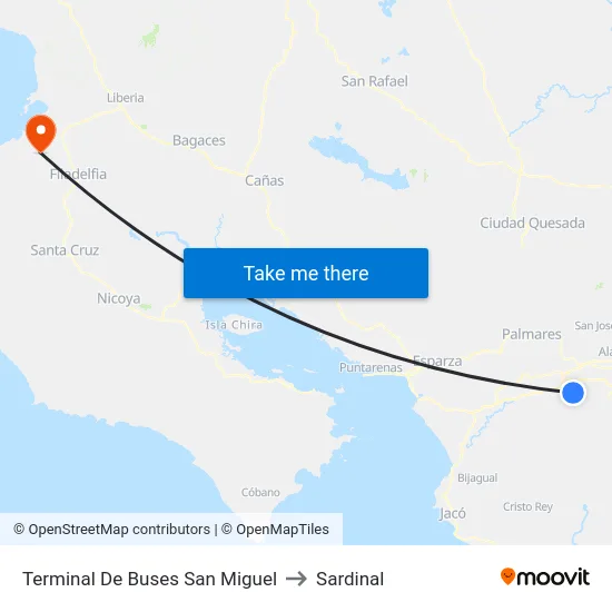 Terminal De Buses San Miguel to Sardinal map