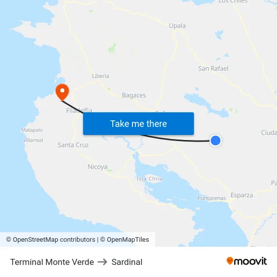 Terminal Monte Verde to Sardinal map
