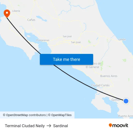Terminal Ciudad Neily to Sardinal map