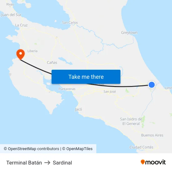 Terminal Batán to Sardinal map