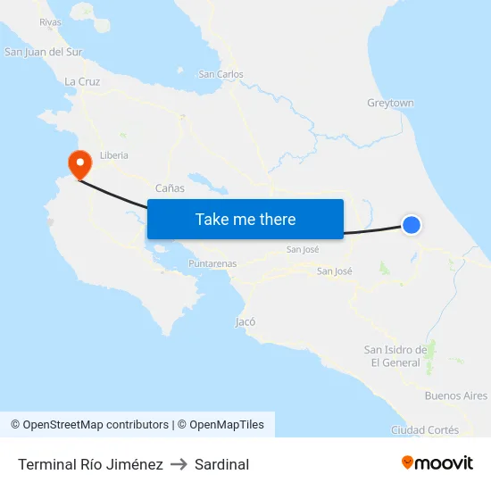 Terminal Río Jiménez to Sardinal map