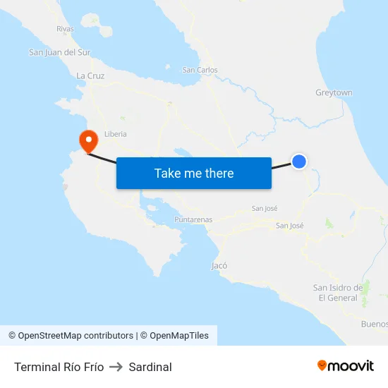 Terminal Río Frío to Sardinal map
