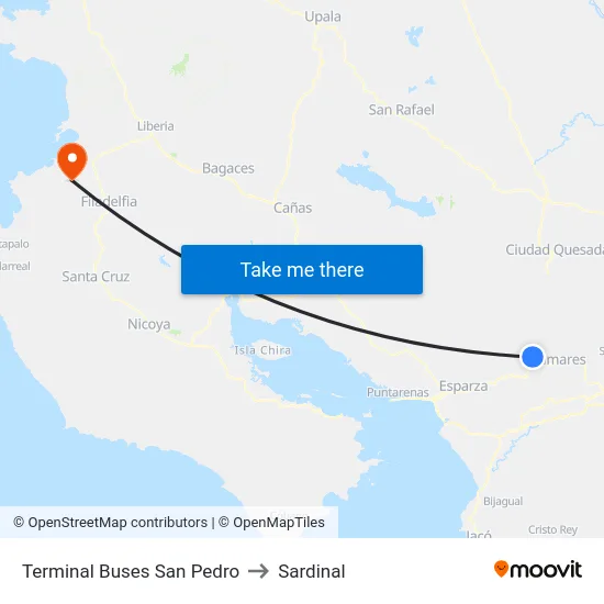 Terminal Buses San Pedro to Sardinal map