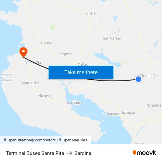 Terminal Buses Santa Rita to Sardinal map