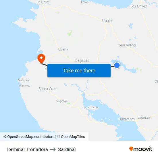 Terminal Tronadora to Sardinal map