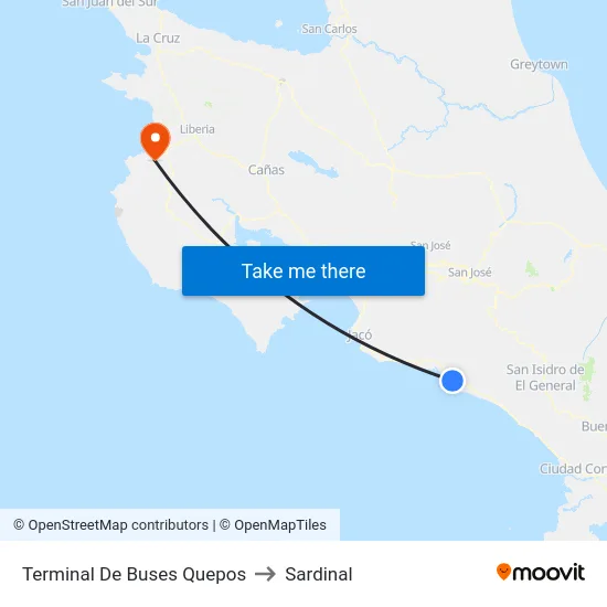 Terminal De Buses Quepos to Sardinal map