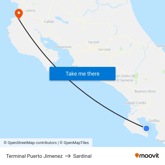 Terminal Puerto Jimenez to Sardinal map