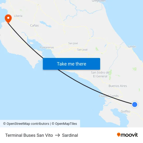 Terminal Buses San Vito to Sardinal map
