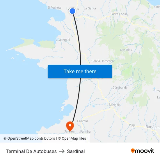 Terminal De Autobuses to Sardinal map
