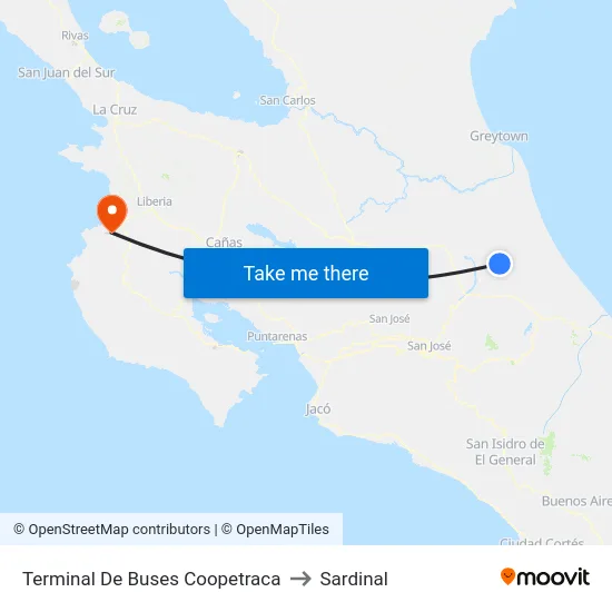 Terminal De Buses Coopetraca to Sardinal map
