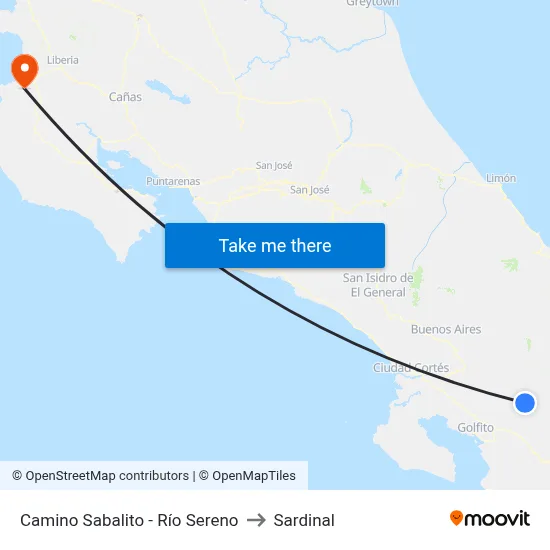 Camino Sabalito - Río Sereno to Sardinal map