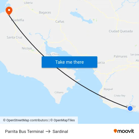Parrita Bus Terminal to Sardinal map