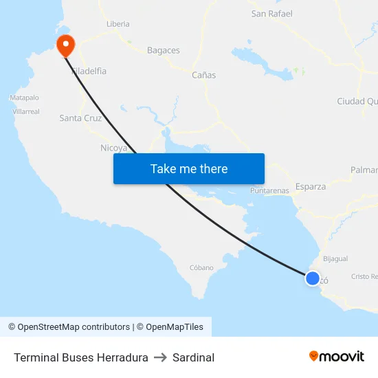 Terminal Buses Herradura to Sardinal map