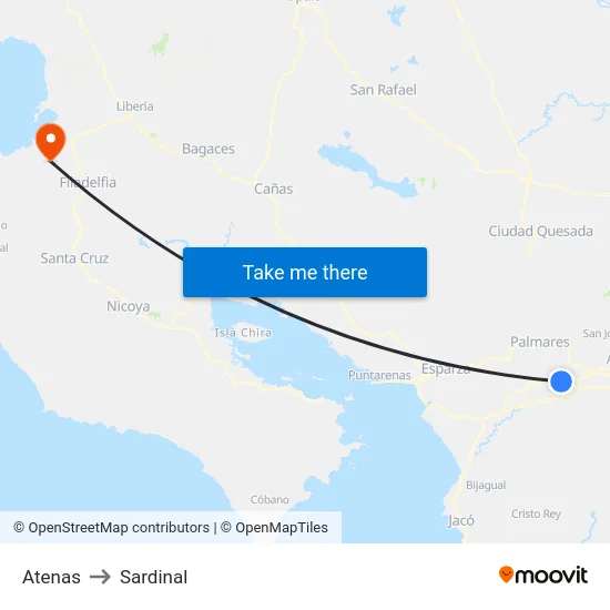 Atenas to Sardinal map