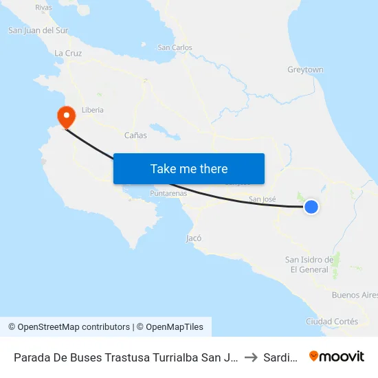 Parada De Buses Trastusa Turrialba San Jose to Sardinal map