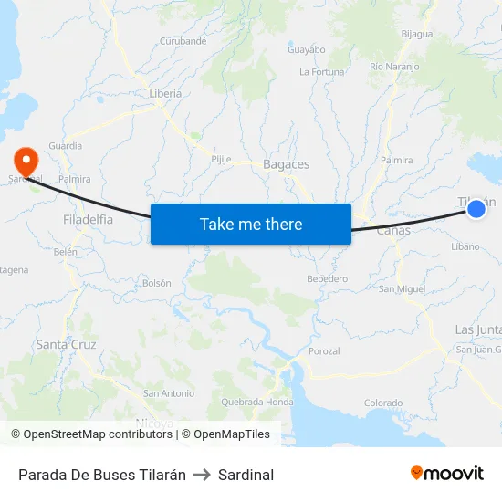 Parada De Buses Tilarán to Sardinal map