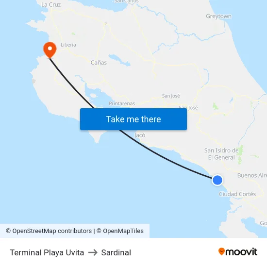 Terminal Playa Uvita to Sardinal map