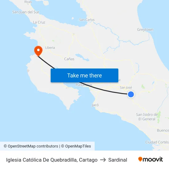 Iglesia Católica De Quebradilla, Cartago to Sardinal map