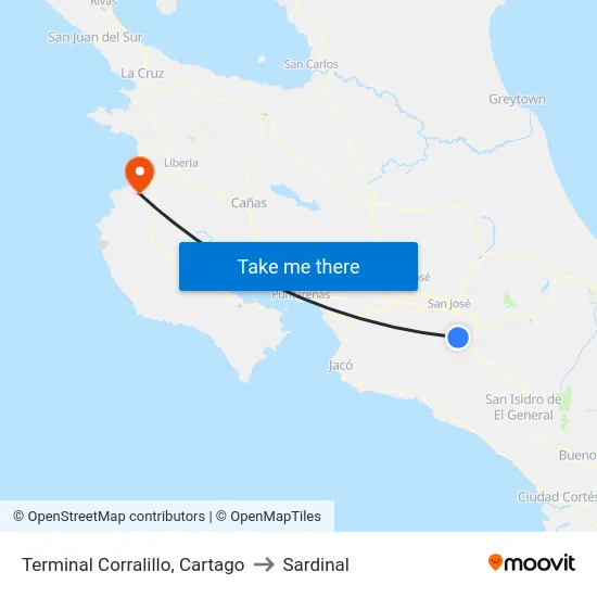 Terminal Corralillo, Cartago to Sardinal map