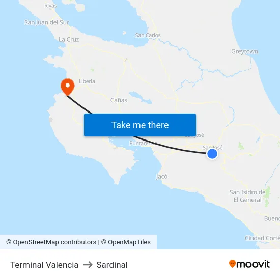 Terminal Valencia to Sardinal map