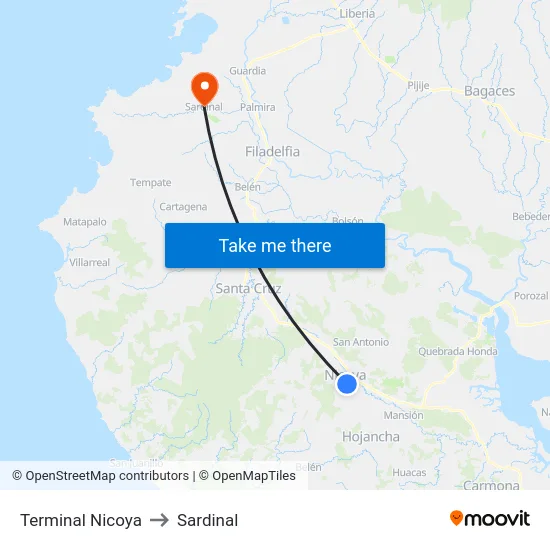 Terminal Nicoya to Sardinal map
