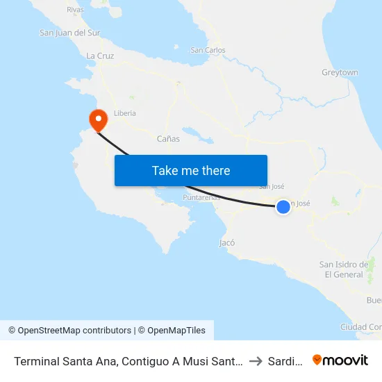 Terminal Santa Ana, Contiguo A Musi Santa Ana to Sardinal map