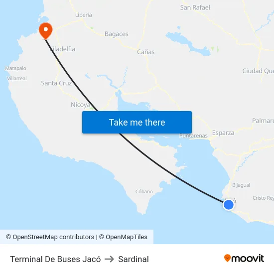 Terminal De Buses Jacó to Sardinal map