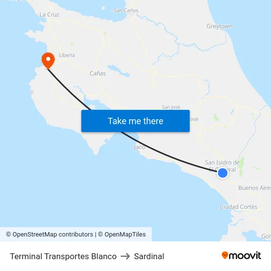 Terminal Transportes Blanco to Sardinal map