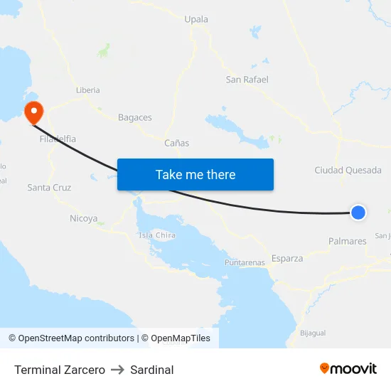 Terminal Zarcero to Sardinal map