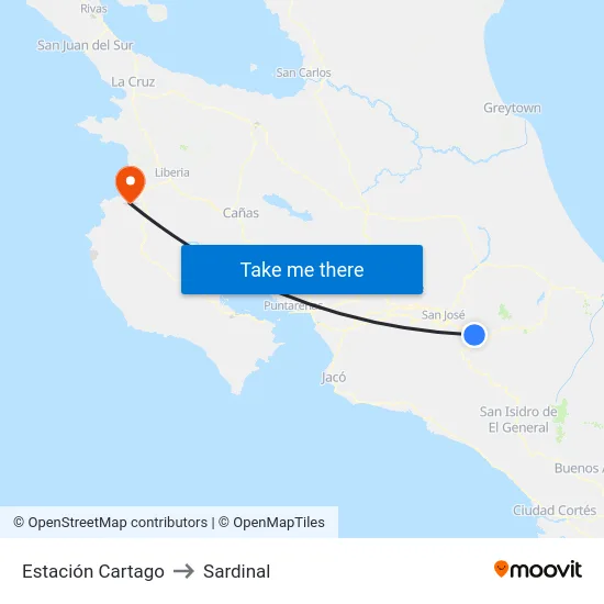 Estación Cartago to Sardinal map