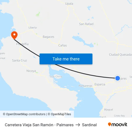 Carretera Vieja San Ramón - Palmares to Sardinal map